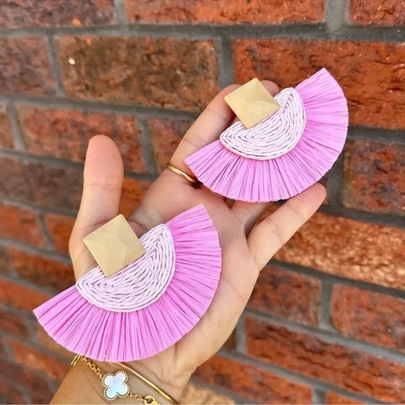 Anthropologie Bohemian Pinkish Rattan Earrings - Picture 7 of 16